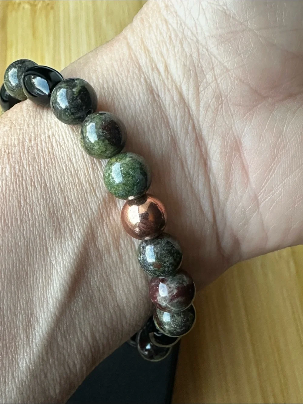 Men’s Dragon Blood Jasper Black Onyx Solid Copper Bracelet 7.5”